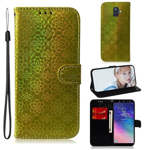 Laser Circle Shining Leather Wallet Phone Case for Samsung Galaxy A6 (2018) - Golden