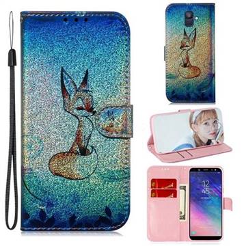 Cute Fox Laser Shining Leather Wallet Phone Case for Samsung Galaxy A6 (2018)