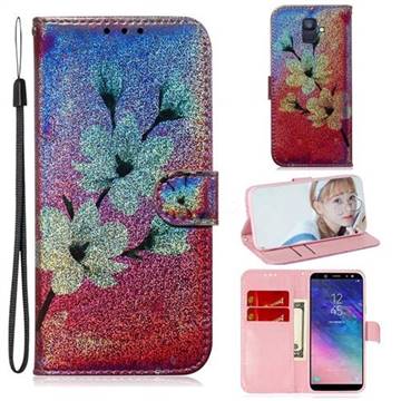 Magnolia Laser Shining Leather Wallet Phone Case for Samsung Galaxy A6 (2018)