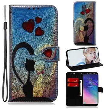 Love Cat Laser Shining Leather Wallet Phone Case for Samsung Galaxy A6 (2018)