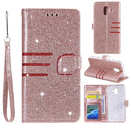 Retro Stitching Glitter Leather Wallet Phone Case for Samsung Galaxy A6 (2018) - Rose Gold
