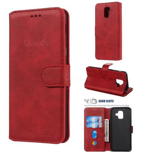 Retro Calf Matte Leather Wallet Phone Case for Samsung Galaxy A6 (2018) - Red