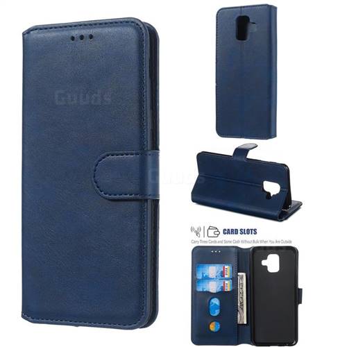 Retro Calf Matte Leather Wallet Phone Case for Samsung Galaxy A6 (2018) - Blue