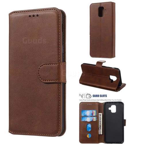 Retro Calf Matte Leather Wallet Phone Case for Samsung Galaxy A6 (2018) - Brown