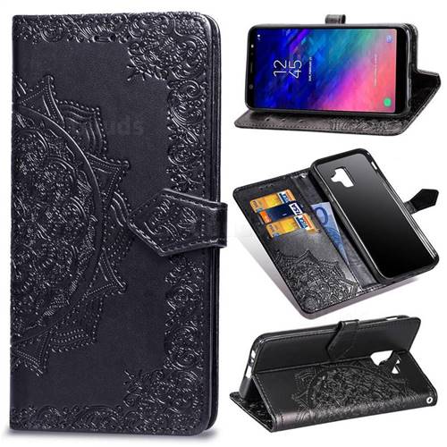 Embossing Imprint Mandala Flower Leather Wallet Case for Samsung Galaxy A6 (2018) - Black