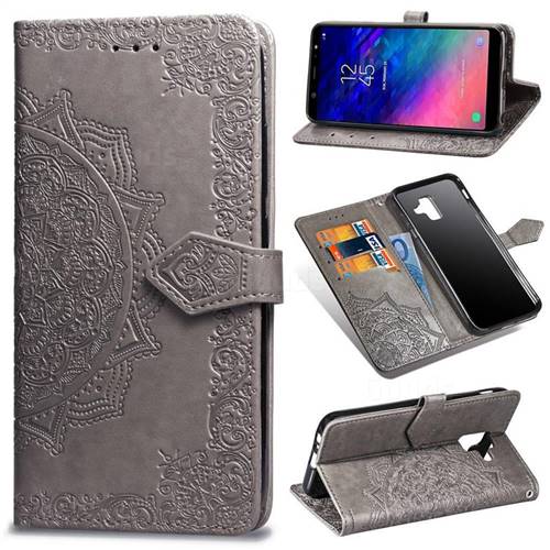Embossing Imprint Mandala Flower Leather Wallet Case for Samsung Galaxy A6 (2018) - Gray
