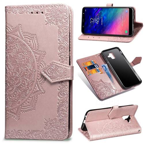 Embossing Imprint Mandala Flower Leather Wallet Case for Samsung Galaxy A6 (2018) - Rose Gold