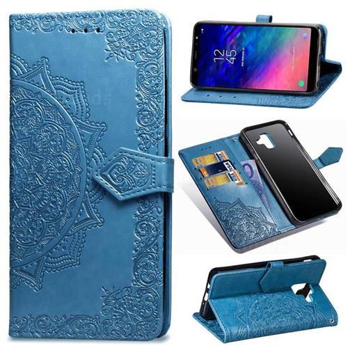 Embossing Imprint Mandala Flower Leather Wallet Case for Samsung Galaxy A6 (2018) - Blue