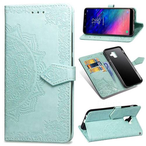 Embossing Imprint Mandala Flower Leather Wallet Case for Samsung Galaxy A6 (2018) - Green