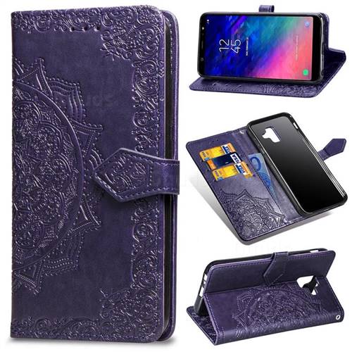 Embossing Imprint Mandala Flower Leather Wallet Case for Samsung Galaxy A6 (2018) - Purple