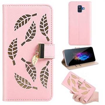 Hollow Leaves Phone Wallet Case for Samsung Galaxy A6 (2018) - Pink