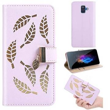 Hollow Leaves Phone Wallet Case for Samsung Galaxy A6 (2018) - Purple