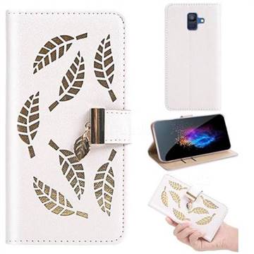 Hollow Leaves Phone Wallet Case for Samsung Galaxy A6 (2018) - Creamy White