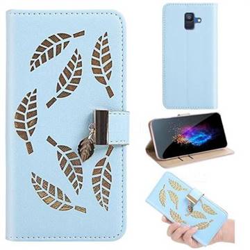 Hollow Leaves Phone Wallet Case for Samsung Galaxy A6 (2018) - Blue