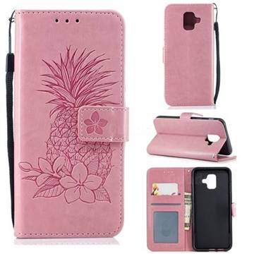 Embossing Flower Pineapple Leather Wallet Case for Samsung Galaxy A6 (2018) - Pink