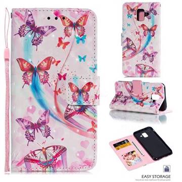 Ribbon Flying Butterfly 3D Painted Leather Phone Wallet Case for Samsung Galaxy A6 (2018)