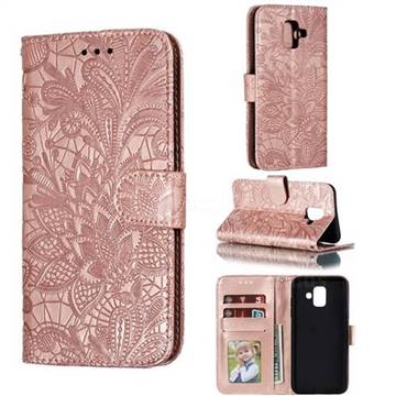 Intricate Embossing Lace Jasmine Flower Leather Wallet Case for Samsung Galaxy A6 (2018) - Rose Gold