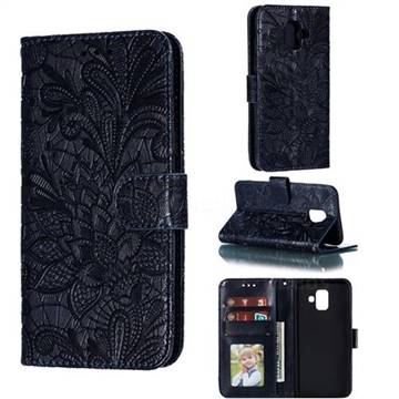 Intricate Embossing Lace Jasmine Flower Leather Wallet Case for Samsung Galaxy A6 (2018) - Dark Blue