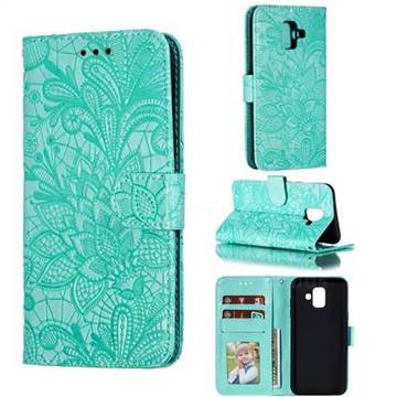 Intricate Embossing Lace Jasmine Flower Leather Wallet Case for Samsung Galaxy A6 (2018) - Green
