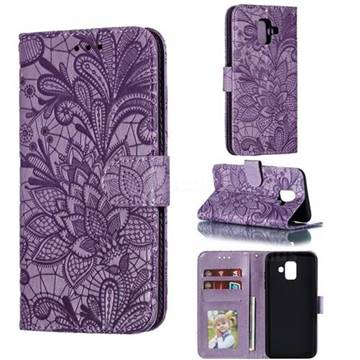 Intricate Embossing Lace Jasmine Flower Leather Wallet Case for Samsung Galaxy A6 (2018) - Purple