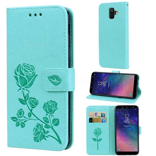 Embossing Rose Flower Leather Wallet Case for Samsung Galaxy A6 (2018) - Green