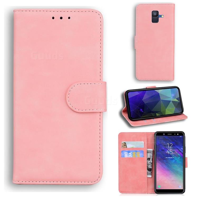Retro Classic Skin Feel Leather Wallet Phone Case for Samsung Galaxy A6 (2018) - Pink