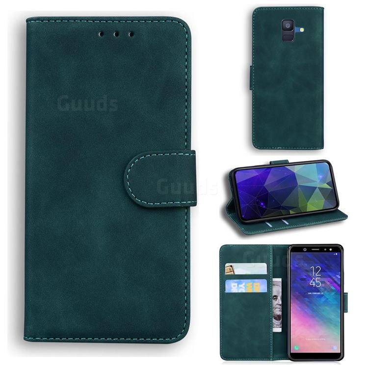 Retro Classic Skin Feel Leather Wallet Phone Case for Samsung Galaxy A6 (2018) - Green