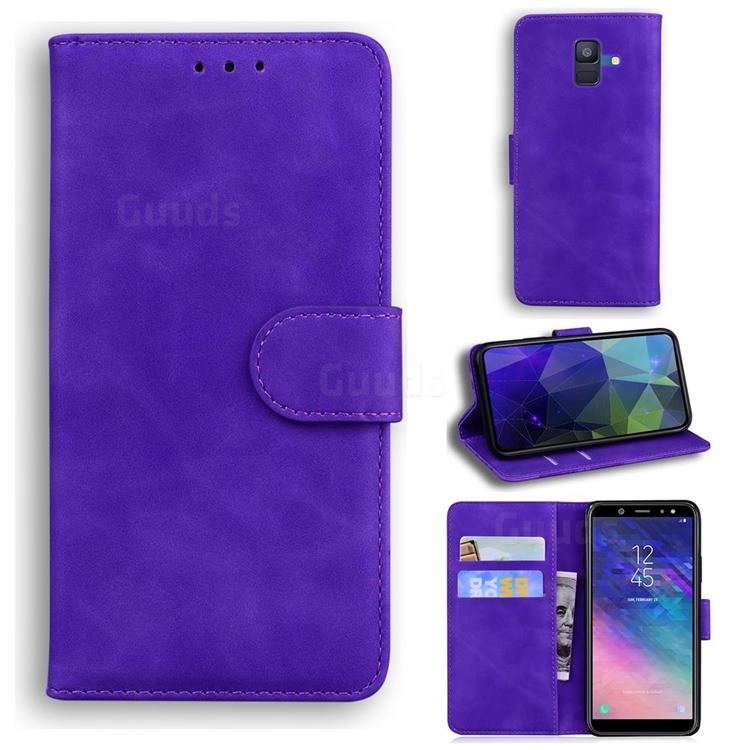Retro Classic Skin Feel Leather Wallet Phone Case for Samsung Galaxy A6 (2018) - Purple