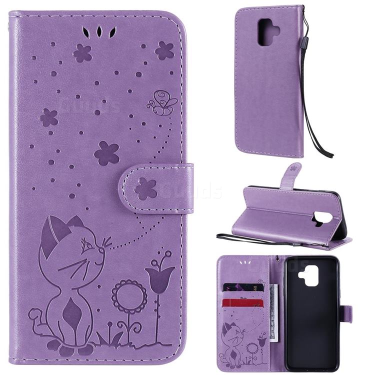Embossing Bee and Cat Leather Wallet Case for Samsung Galaxy A6 (2018) - Purple