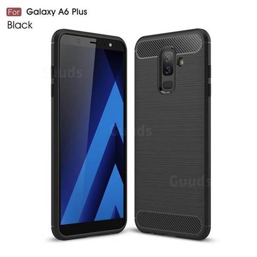 Luxury Carbon Fiber Brushed Wire Drawing Silicone TPU Back Cover for Samsung Galaxy A6 Plus (2018) - Black
