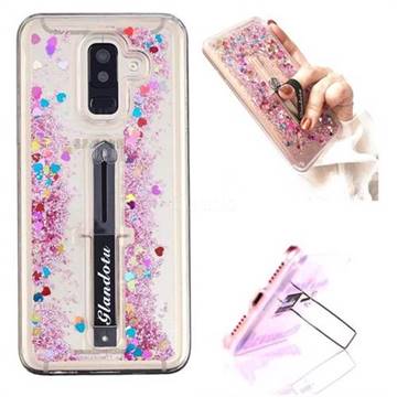 Concealed Ring Holder Stand Glitter Quicksand Dynamic Liquid Phone Case for Samsung Galaxy A6 Plus (2018) - Rose