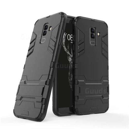 Armor Premium Tactical Grip Kickstand Shockproof Dual Layer Rugged Hard Cover for Samsung Galaxy A6 Plus (2018) - Black