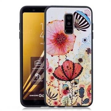 Pink Flower 3D Embossed Relief Black Soft Back Cover for Samsung Galaxy A6 Plus (2018)