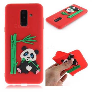 Panda Eating Bamboo Soft 3D Silicone Case for Samsung Galaxy A6 Plus (2018) - Red