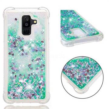 Dynamic Liquid Glitter Sand Quicksand TPU Case for Samsung Galaxy A6 Plus (2018) - Green Love Heart