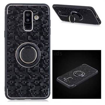 Luxury Mosaic Metal Silicone Invisible Ring Holder Soft Phone Case for Samsung Galaxy A6 Plus (2018) - Black