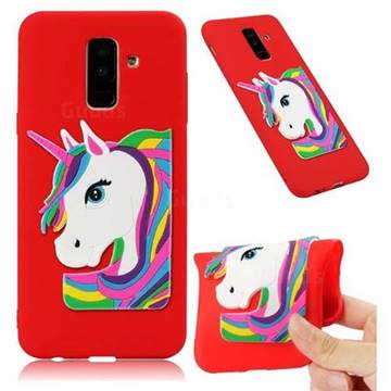 Rainbow Unicorn Soft 3D Silicone Case for Samsung Galaxy A6 Plus (2018) - Red