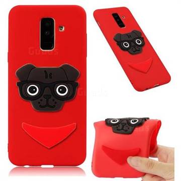 Glasses Dog Soft 3D Silicone Case for Samsung Galaxy A6 Plus (2018) - Red