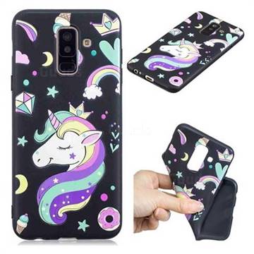 Candy Unicorn 3D Embossed Relief Black TPU Cell Phone Back Cover for Samsung Galaxy A6 Plus (2018)