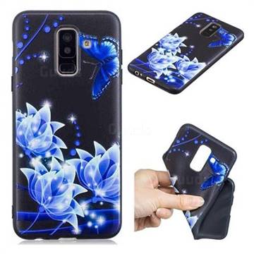 Blue Butterfly 3D Embossed Relief Black TPU Cell Phone Back Cover for Samsung Galaxy A6 Plus (2018)