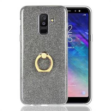 Luxury Soft TPU Glitter Back Ring Cover with 360 Rotate Finger Holder Buckle for Samsung Galaxy A6 Plus (2018) - Black