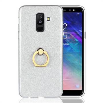 Luxury Soft TPU Glitter Back Ring Cover with 360 Rotate Finger Holder Buckle for Samsung Galaxy A6 Plus (2018) - White