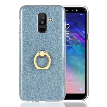 Luxury Soft TPU Glitter Back Ring Cover with 360 Rotate Finger Holder Buckle for Samsung Galaxy A6 Plus (2018) - Blue