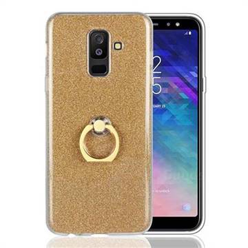 Luxury Soft TPU Glitter Back Ring Cover with 360 Rotate Finger Holder Buckle for Samsung Galaxy A6 Plus (2018) - Golden