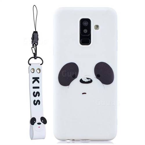 White Feather Panda Soft Kiss Candy Hand Strap Silicone Case for Samsung Galaxy A6 Plus (2018)
