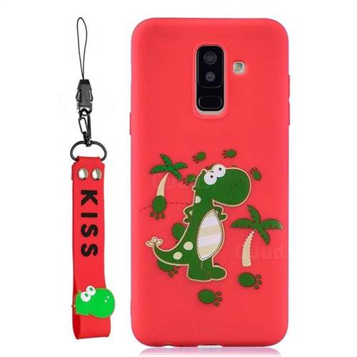 Red Dinosaur Soft Kiss Candy Hand Strap Silicone Case for Samsung Galaxy A6 Plus (2018)