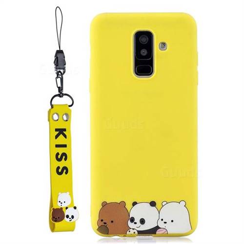 Yellow Bear Family Soft Kiss Candy Hand Strap Silicone Case for Samsung Galaxy A6 Plus (2018)