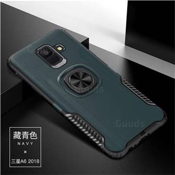 Knight Armor Anti Drop PC + Silicone Invisible Ring Holder Phone Cover for Samsung Galaxy A6 Plus (2018) - Navy
