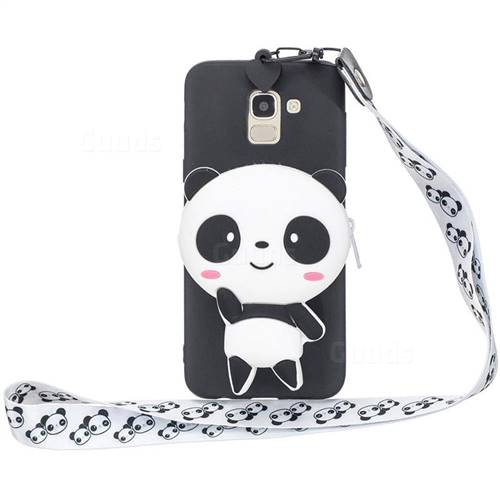 White Panda Neck Lanyard Zipper Wallet Silicone Case for Samsung Galaxy A6 Plus (2018)