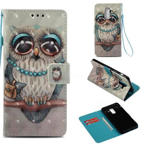 Sweet Gray Owl 3D Painted Leather Wallet Case for Samsung Galaxy A6 Plus (2018)